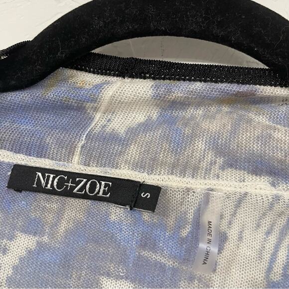 Nic & Zoe Blue & Gold Printed Open Front Lightweight Cardigan Sweater Womens S - Picture 3 of 8